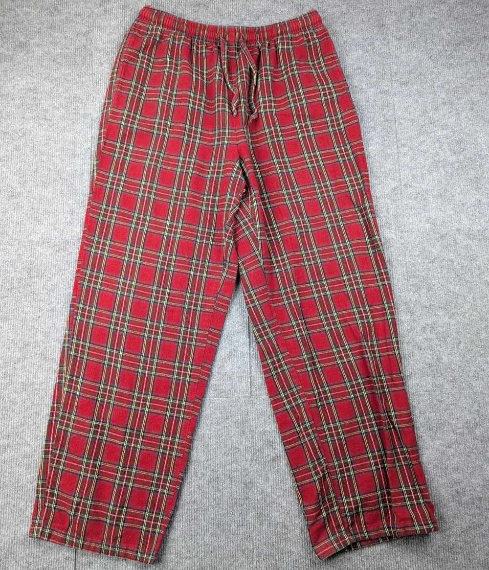 LL Bean Pajama Pants Mens Medium Flannel Red Brushed Cotton Tartan Outdoor Cabin